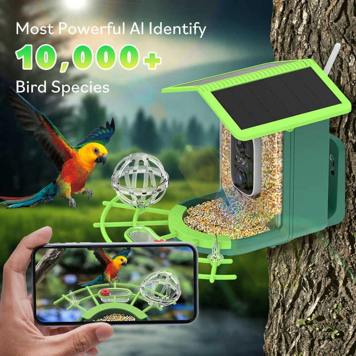 Smart Garden Ai - スマートAIバードフィーダー 鳥識別HDカメラ ソーラー式自動バードウォッチング給餌装置 庭の野生動物用