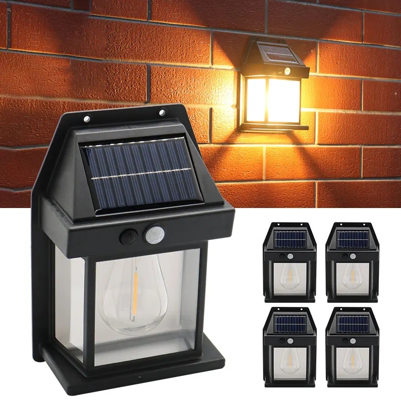 Smart Garden Lanterns - ソーラータングステンナイトランプインテリジェントモーションセンサー壁ランプ 3 照明モード防水中庭の庭の装飾ランタン