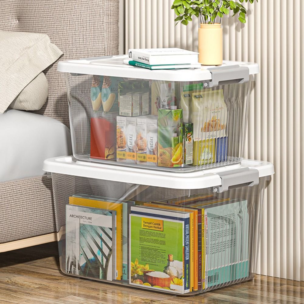 Smart Garden Storage - 耐久性のある透明な黒色の収納ボックス、蓋付きプラスチックボックス、積み重ね可能、省スペース、トートコンテナ、ホーム＆ガーデン用