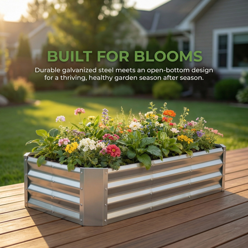 Smart Garden Storage - 大型底なし亜鉛メッキガーデン植栽ベッドキット4×2×1フィート金属製フラワーポットボックスは、屋外ガーデニング、野菜、ハーブに適しています。