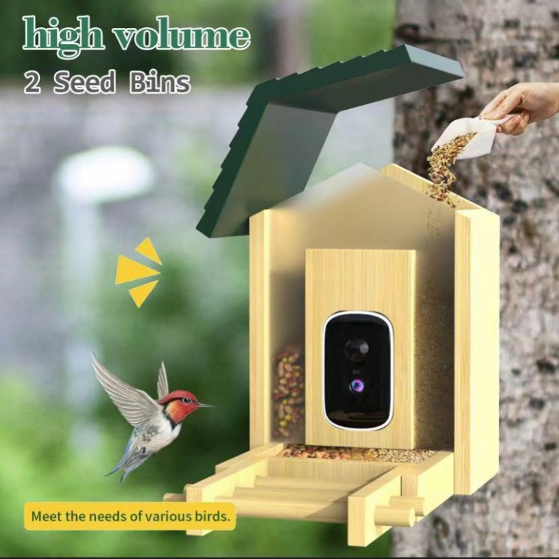 高画素AI認識機能付き木製竹製鳥の餌箱、スマートな屋内外兼用 - Smart Garden Ai のレビューと価格